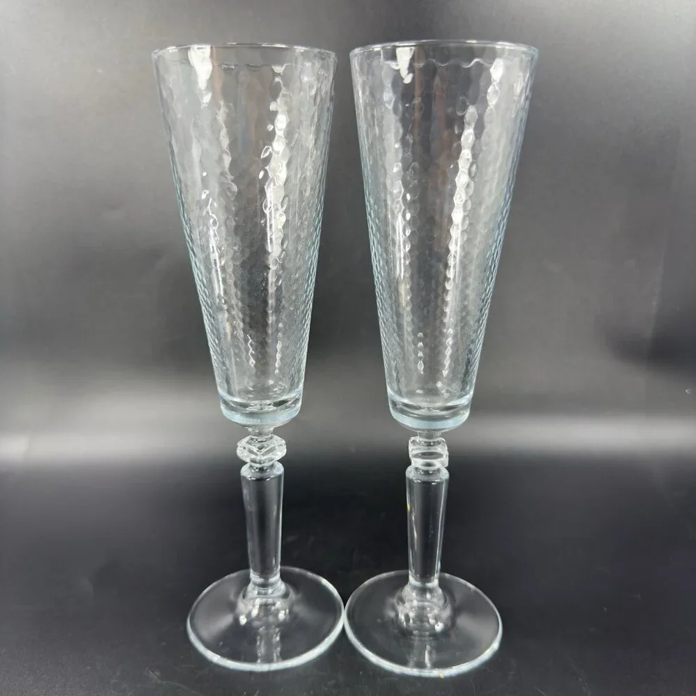 Champagne Flutes Crystal Glasses Honeycomb Pattern Set 2 Drinking‎ Glasses Cups